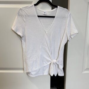 Old Navy White Short Sleeve Tie-Front Top